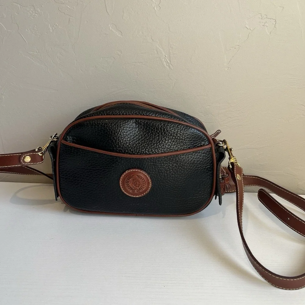 Vintage Cross Body Leather‎ Purse Black Brown Leather Tassel LG Classic Small